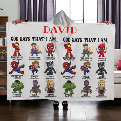 God Says That I am- Hooded Sherpa Fleece Blanket