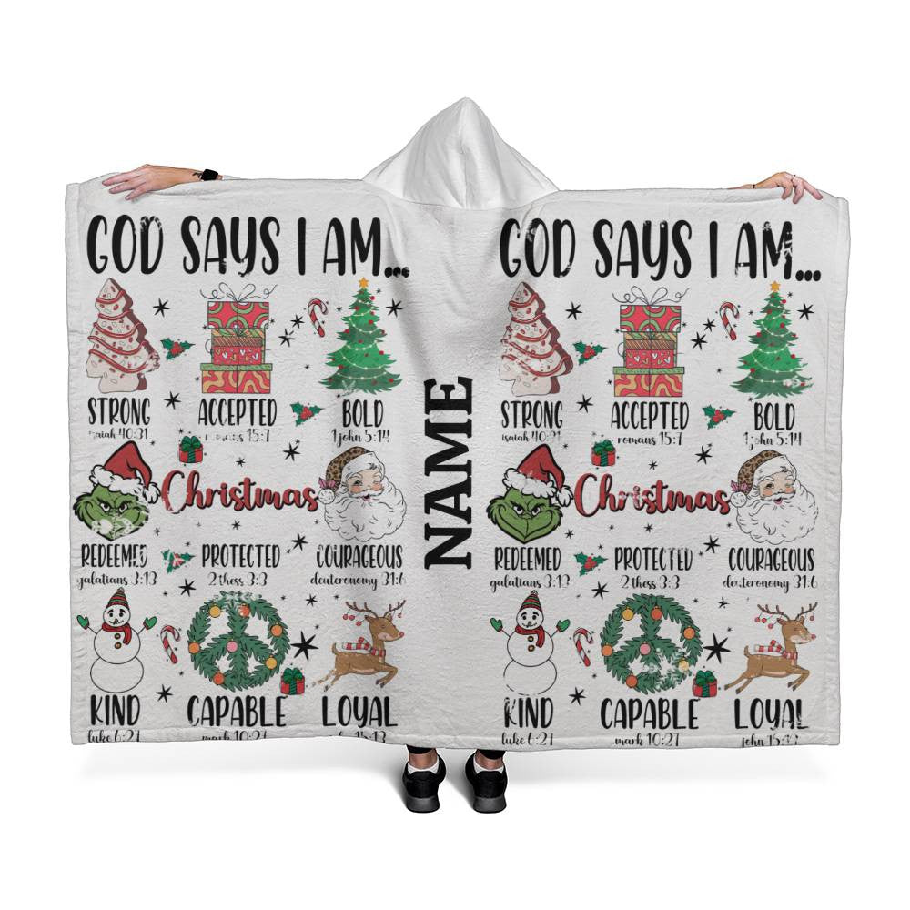 Personalized God Says I am - Hooded Sherpa Fleece Blanket