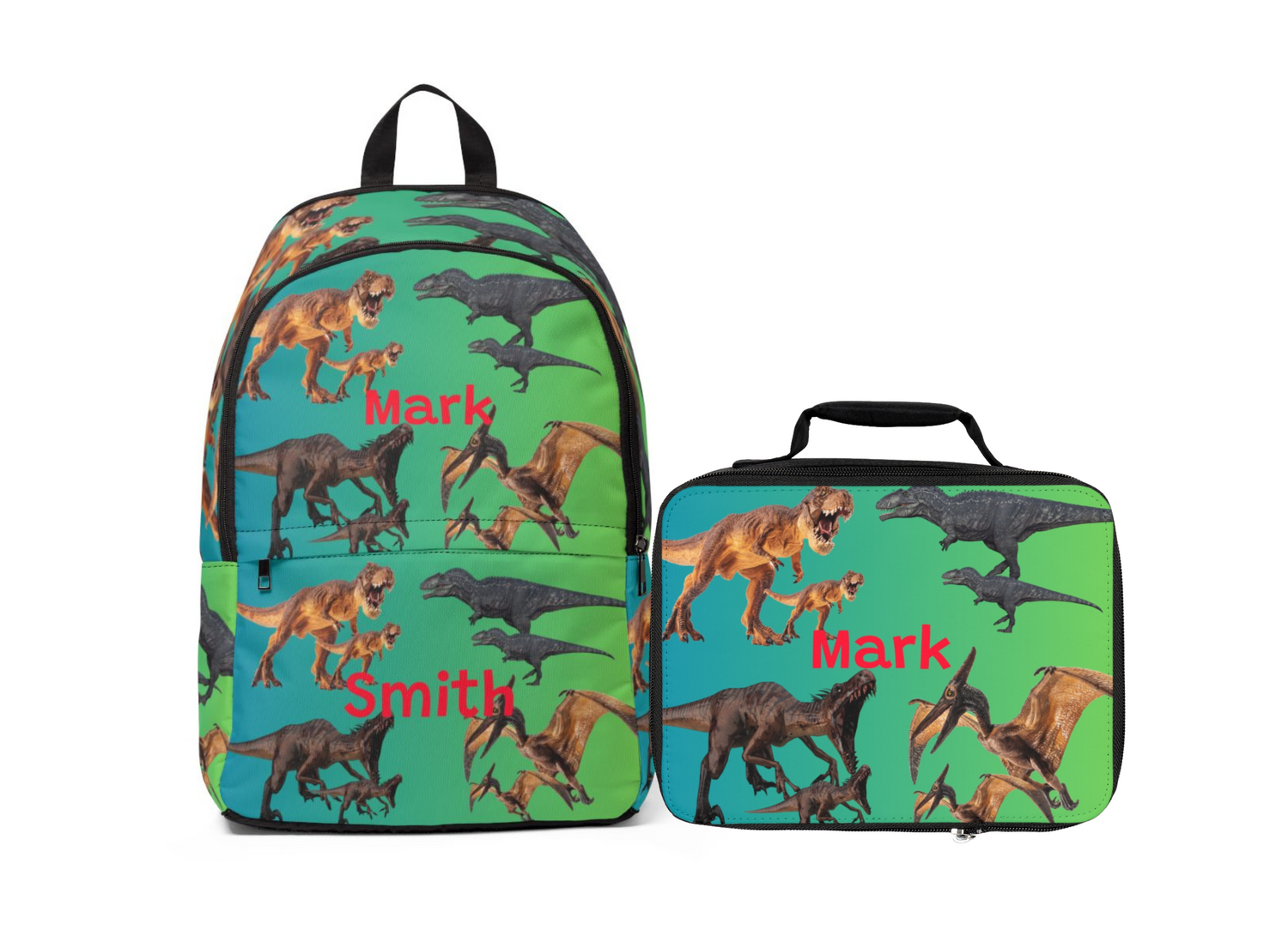 Personalized Kids School Backpack Lunch Bag Pencil Case- Dinosaur Event