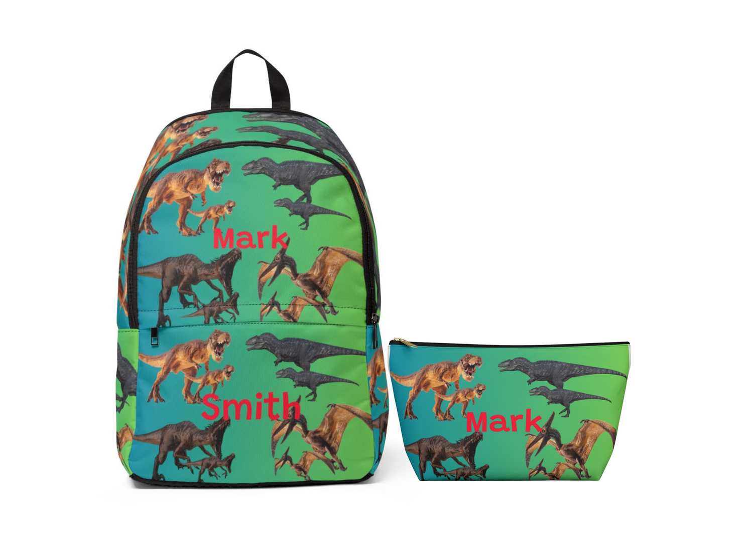 Personalized Kids School Backpack Lunch Bag Pencil Case- Dinosaur Event