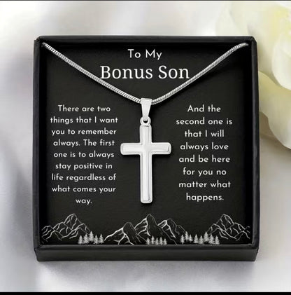 To My Bonus Son- Cross Necklace