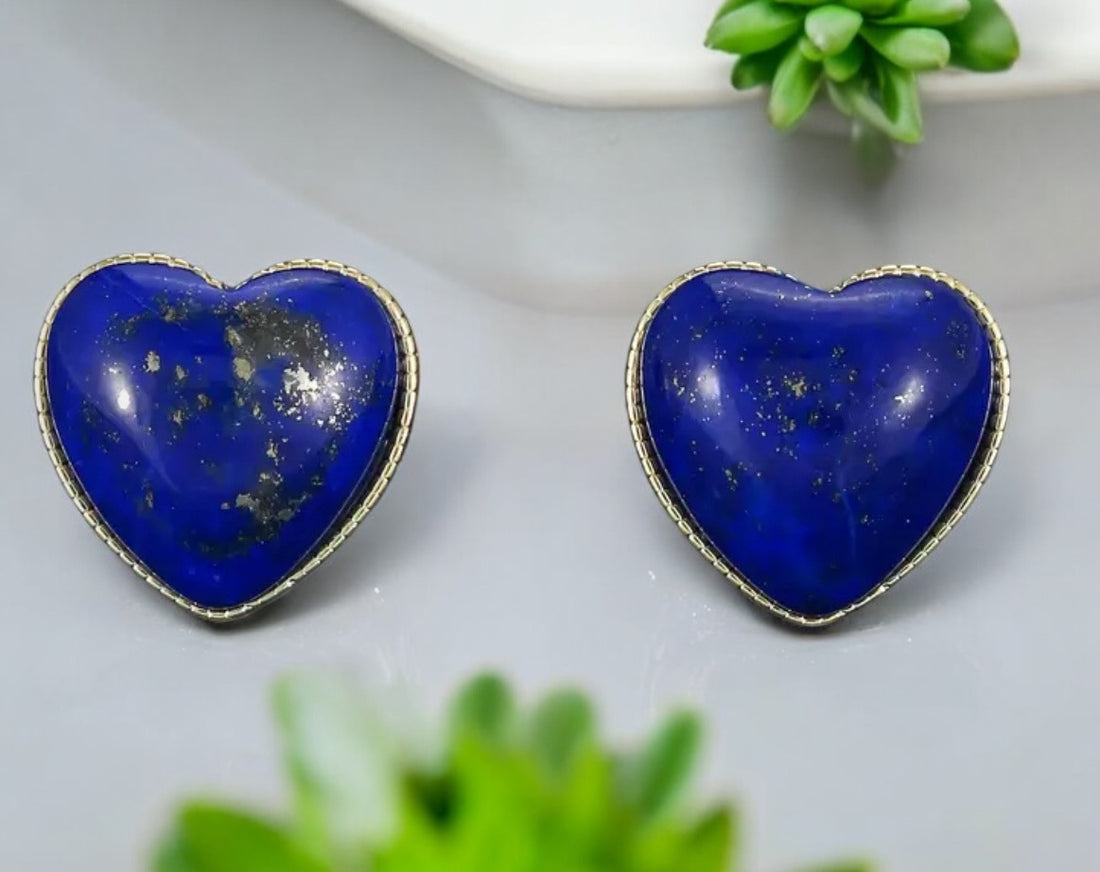 Blue Heart Shaped Lapis Lazuli Stud Earrings