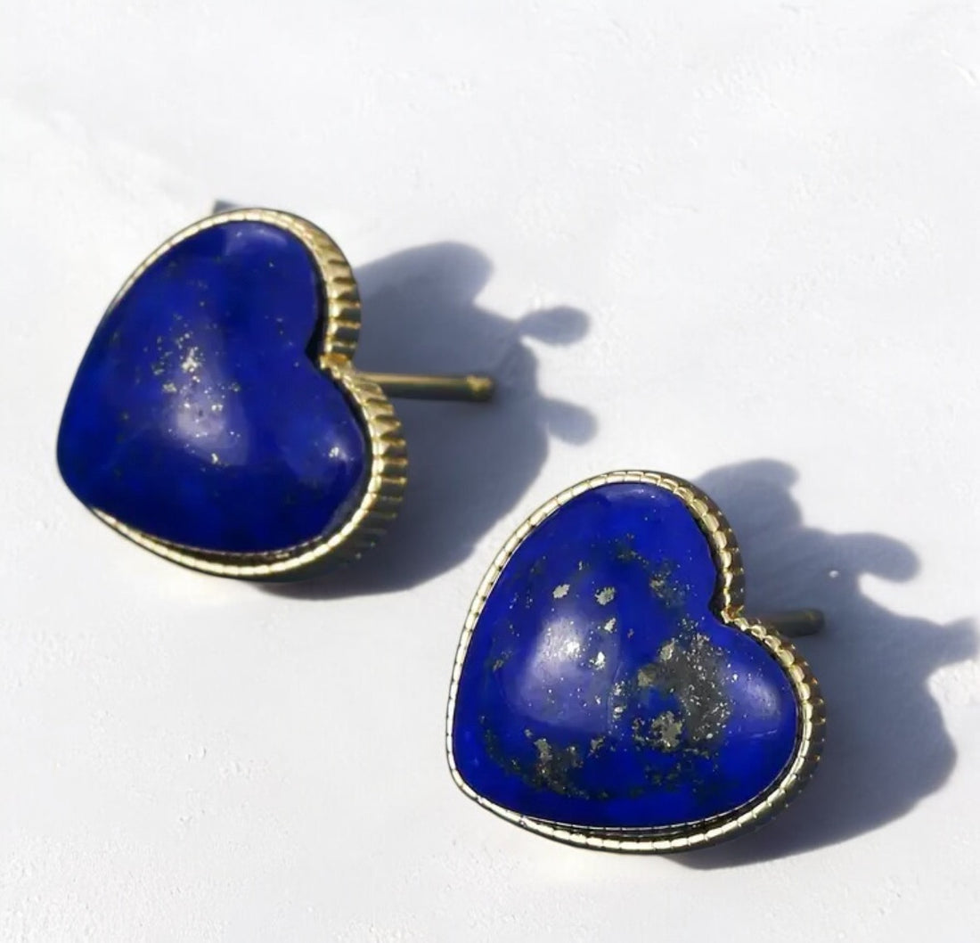 Blue Heart Shaped Lapis Lazuli Stud Earrings