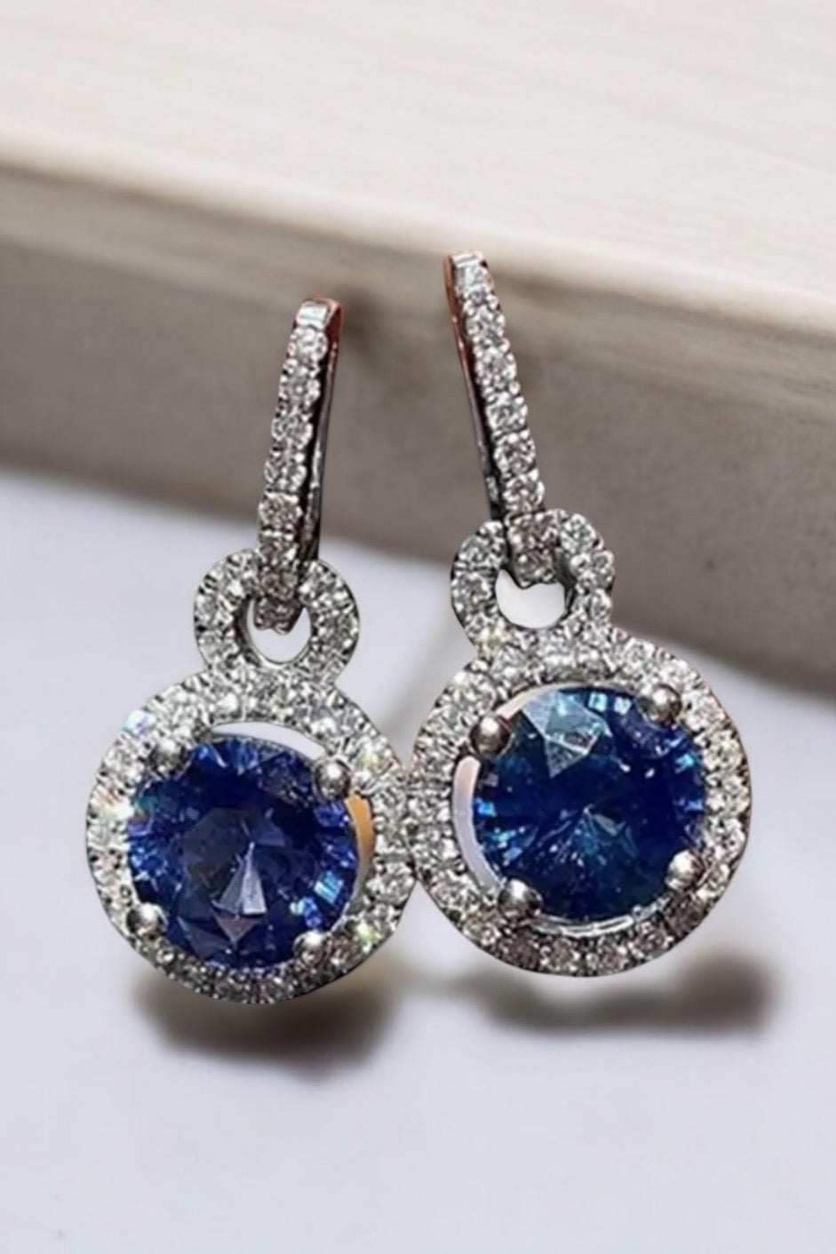 Blue Circular Crystal Earrings