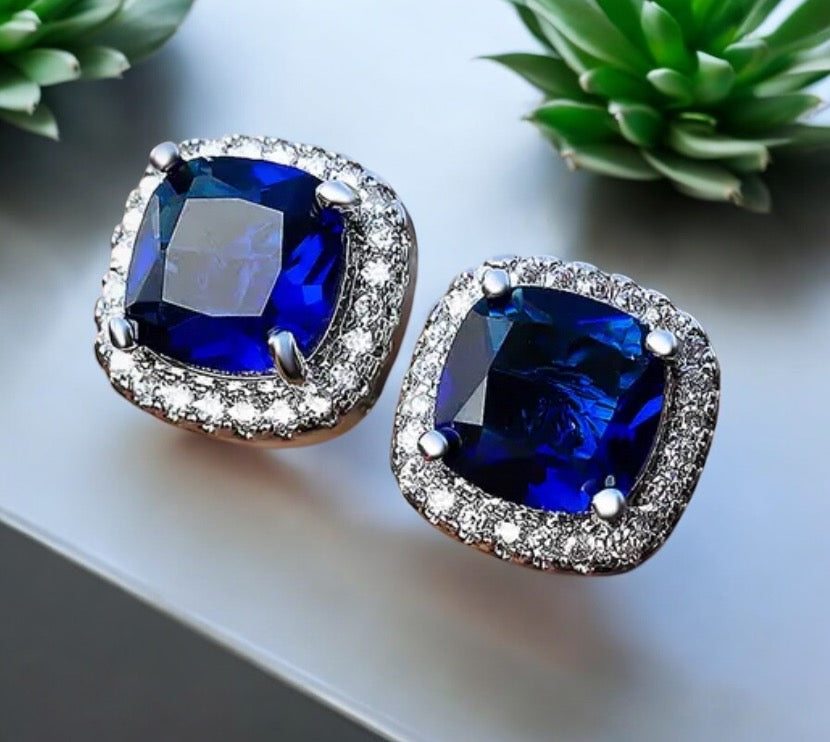 Blue Stud Crystal Earrings