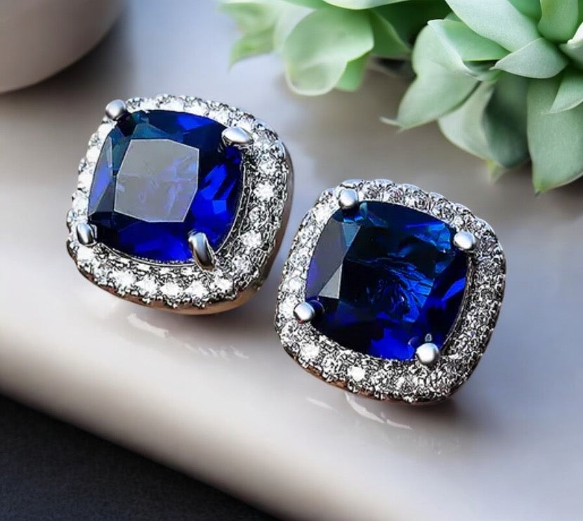 Blue Stud Crystal Earrings