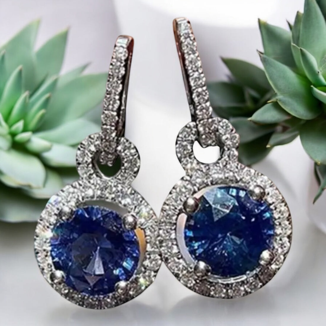 Blue Circular Crystal Earrings