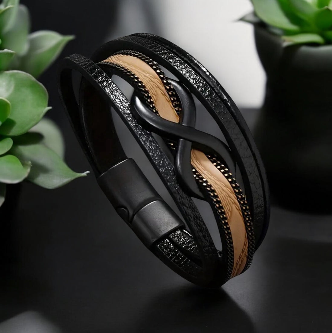 Men Infinity Leather Bracelet