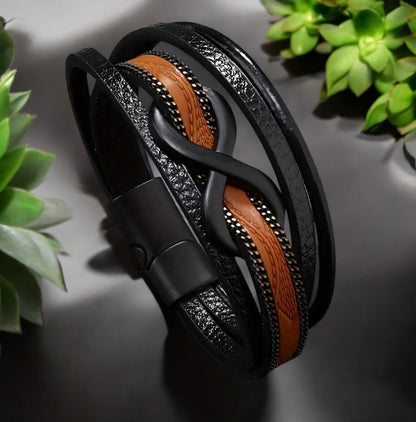 Men Infinity Leather Bracelet