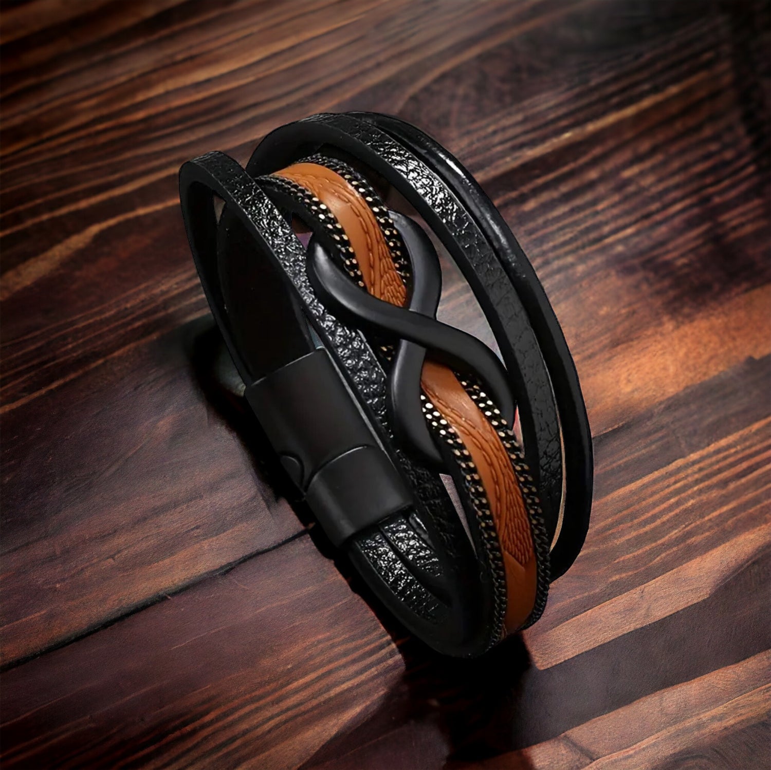 Men Infinity Leather Bracelet