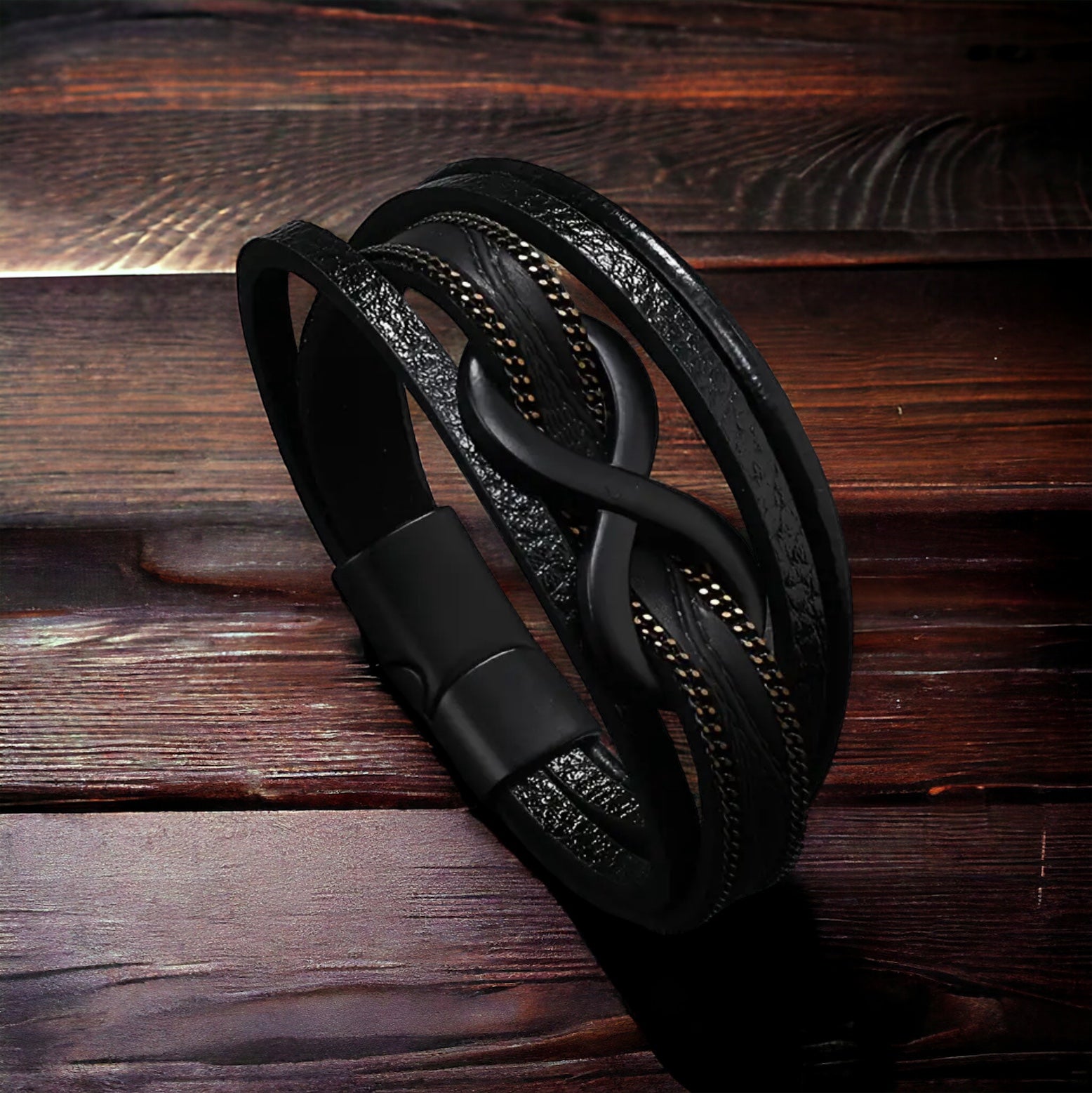 Men Infinity Leather Bracelet