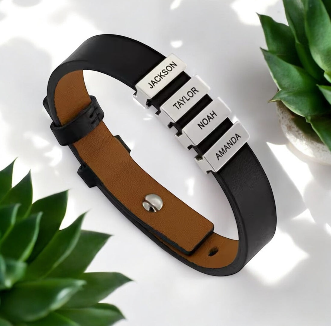 1-6 Name Personalized Engraved Leather Bracelet