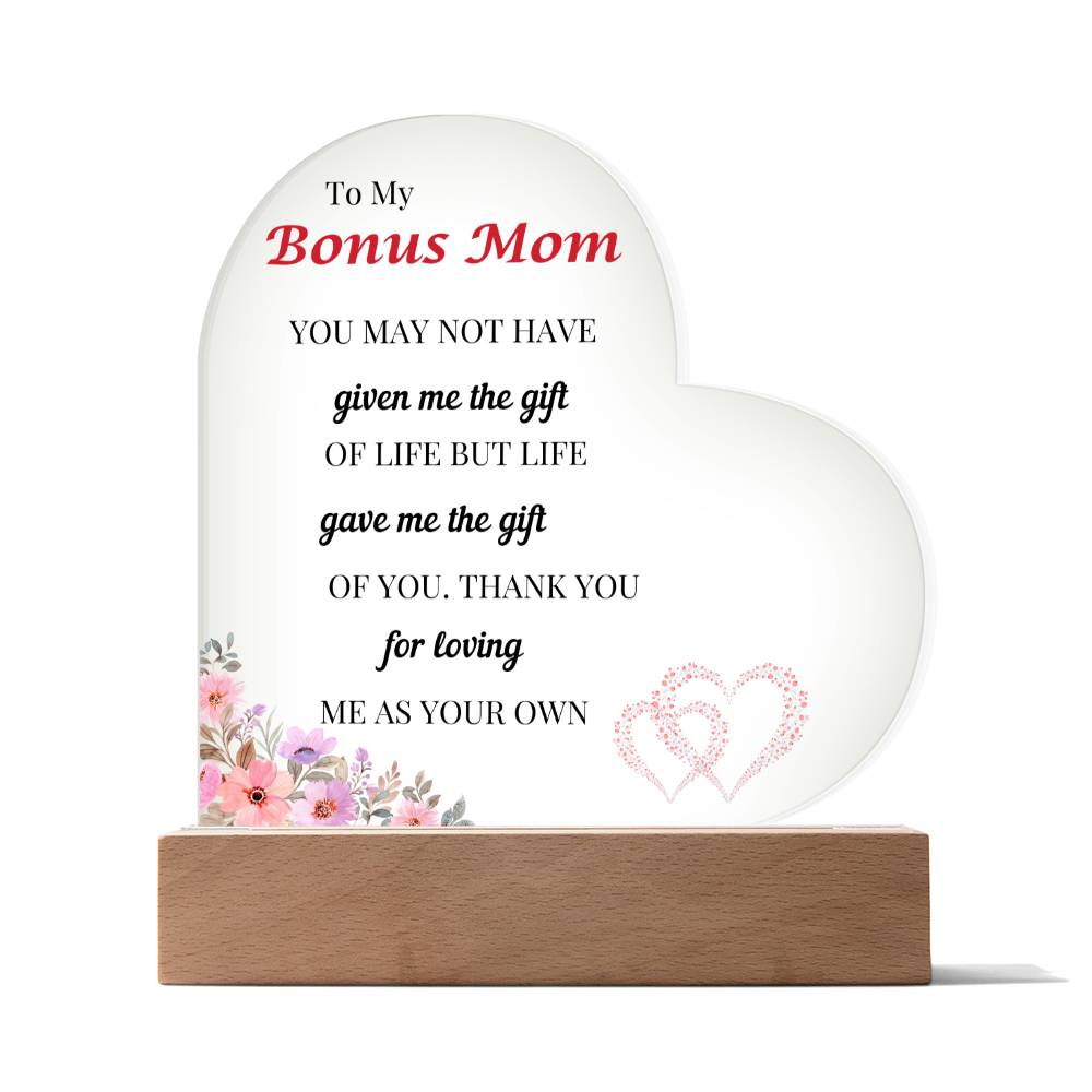 To My Bonus Mom- Printed Heart Plaque