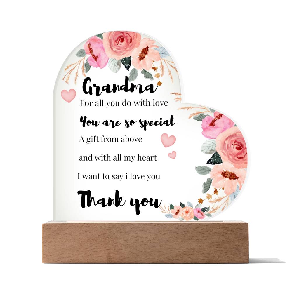 To My Grandma- Heart Acrylic Plaque