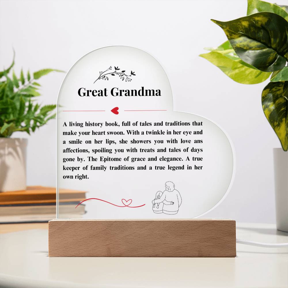 To My Great Grandma- Heart Acrylic Plaque