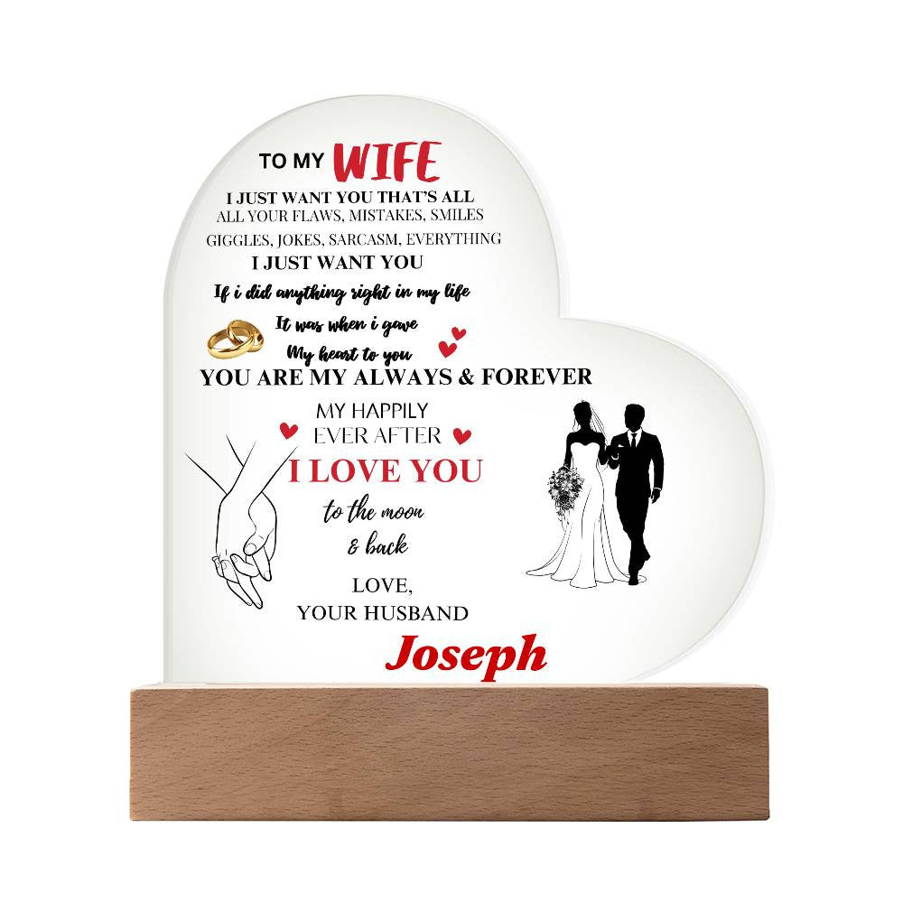 Personalized To My Wife- Heart Acrylic Plaque