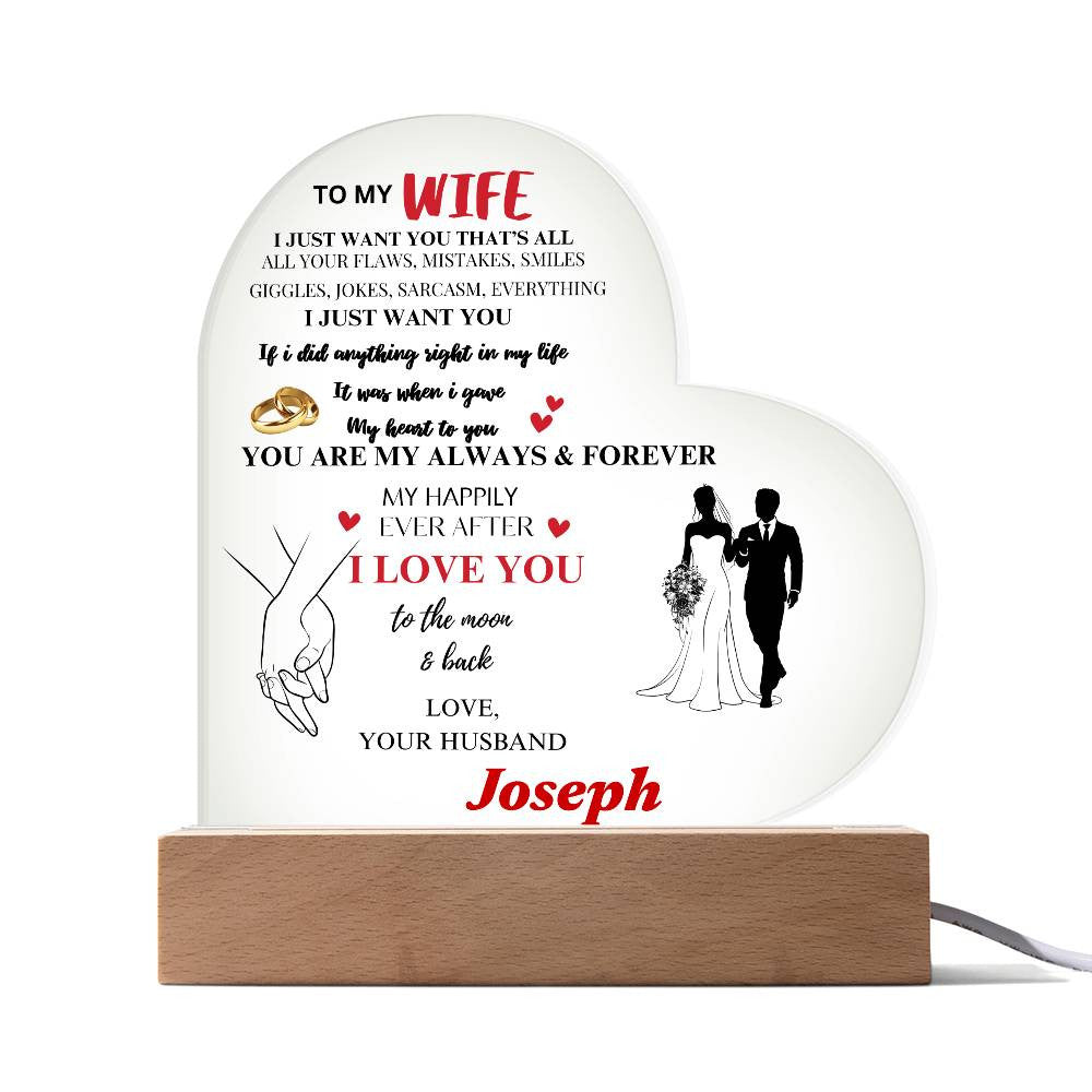 Personalized To My Wife- Heart Acrylic Plaque