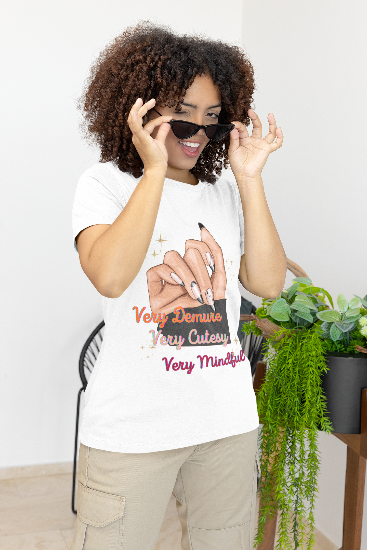 Demure, Cutesy, Mindful- Nail- T-shirt