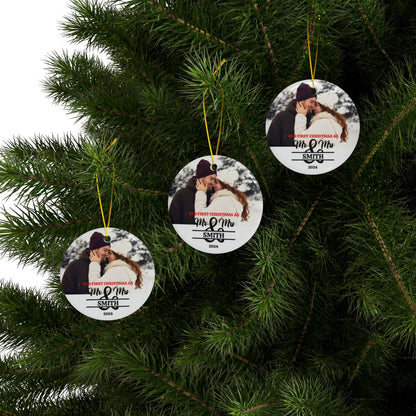 Personalized First Couples Christmas Ceramic Ornaments, 2-Side Print, (1pc, 3pcs, 5pcs, 10pcs)