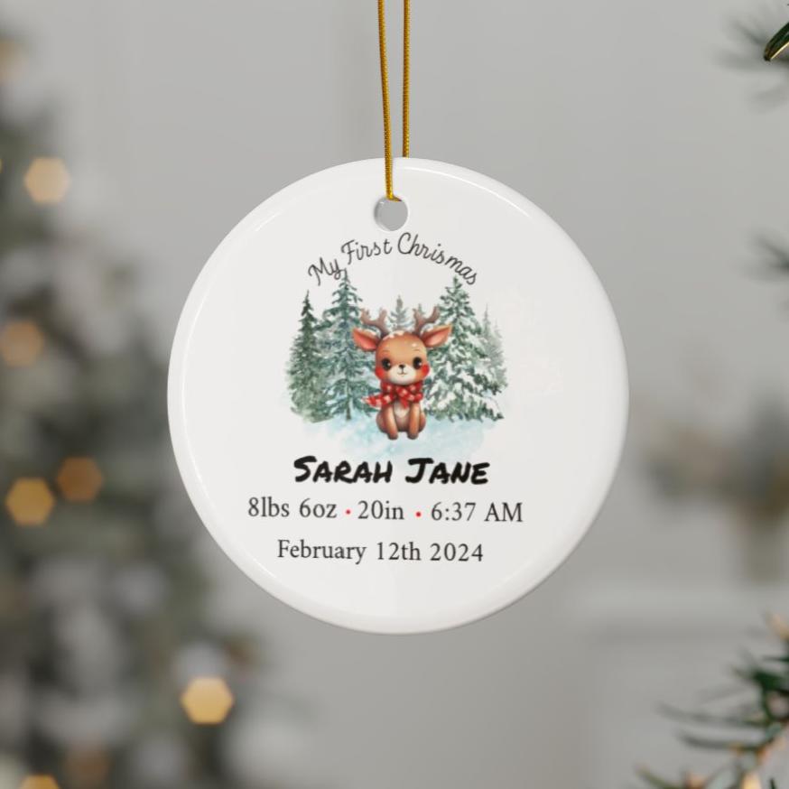 Personalized Birth Stats Christmas Ceramic Ornaments, 2-Side Print, (1pc, 3pcs, 5pcs, 10pcs)