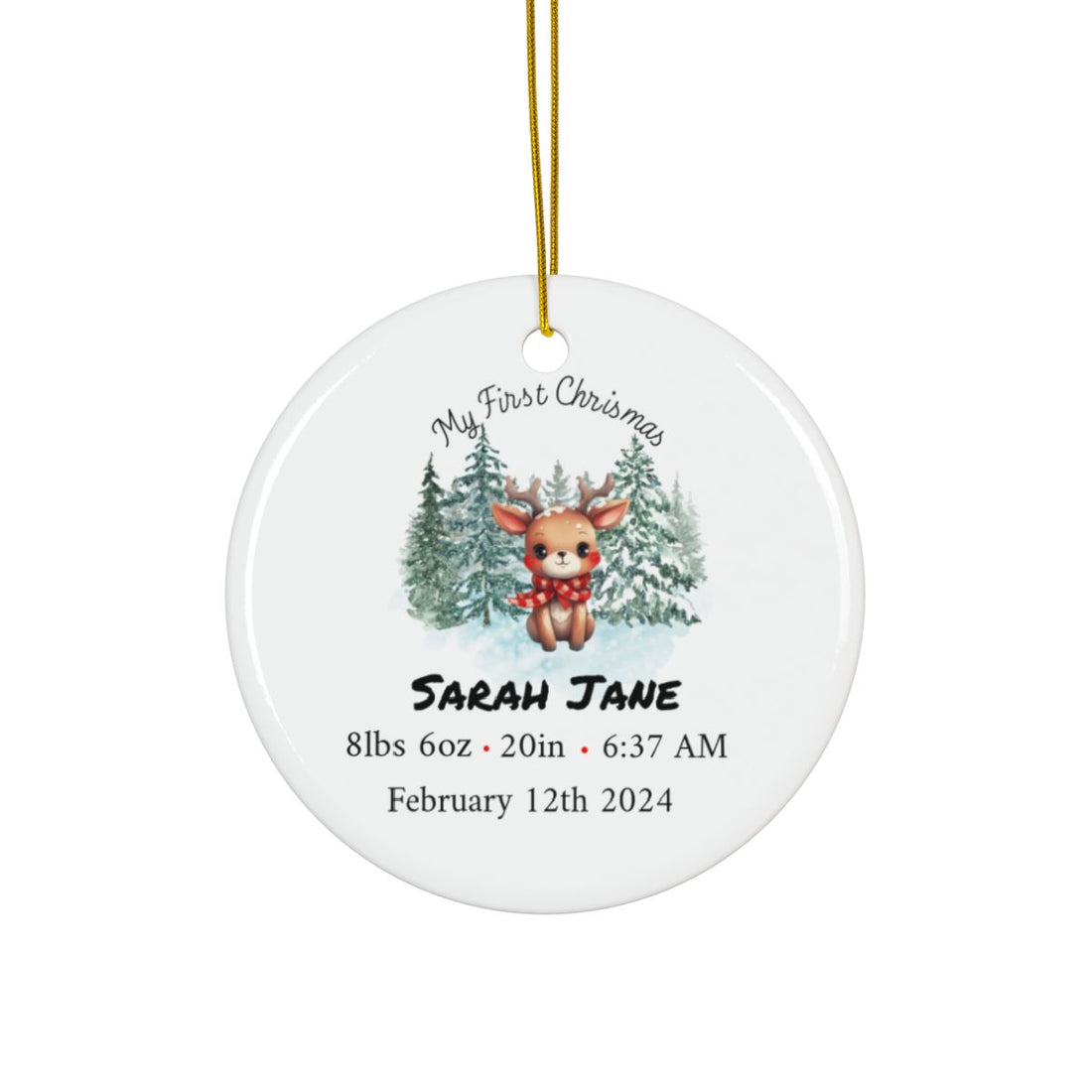 Personalized Birth Stats Christmas Ceramic Ornaments, 2-Side Print, (1pc, 3pcs, 5pcs, 10pcs)