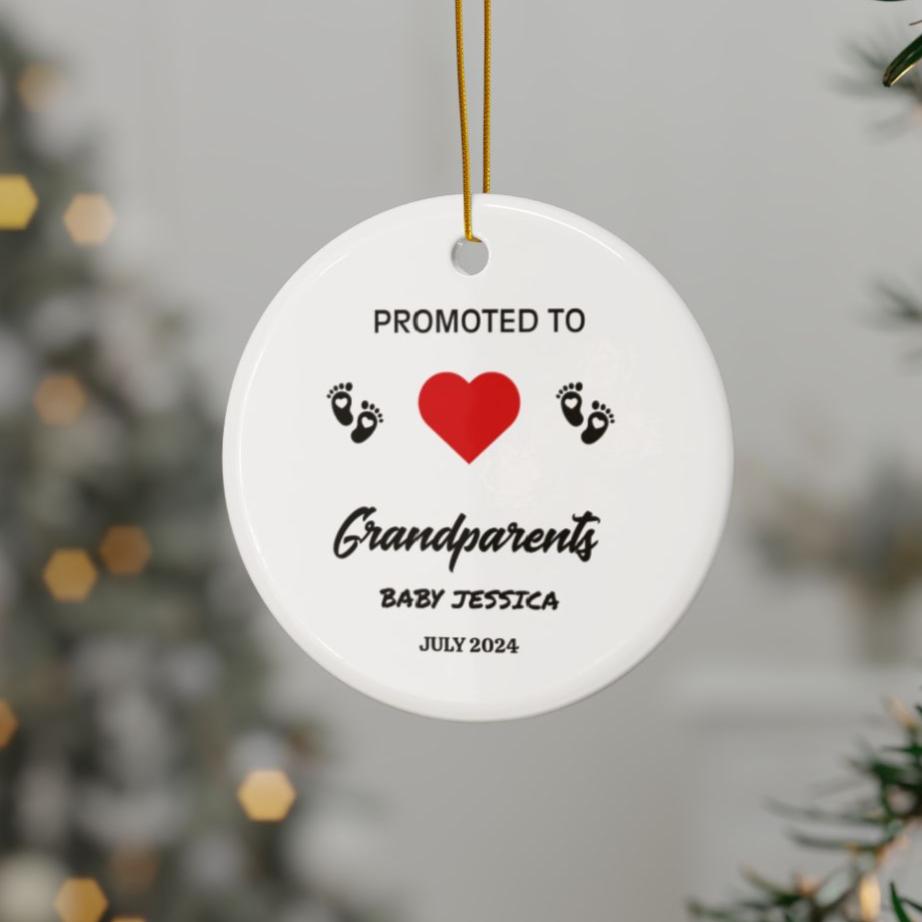 Personalized New Grandparent Ceramic Ornaments, 2-Side Print, (1pc, 3pcs, 5pcs, 10pcs)