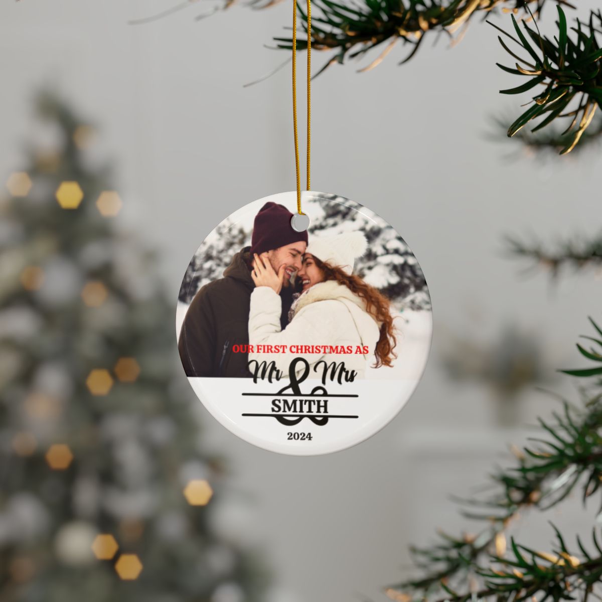 Personalized First Couples Christmas Ceramic Ornaments, 2-Side Print, (1pc, 3pcs, 5pcs, 10pcs)