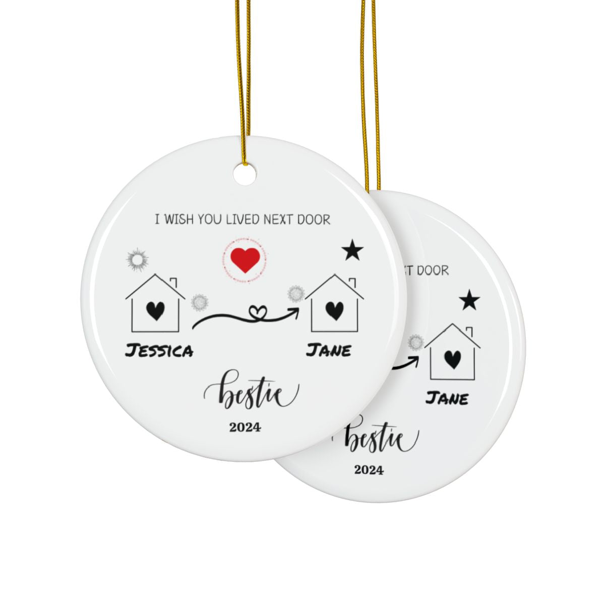 Personalized To my Bestie Ceramic Ornaments, 2-Side Print, (1pc, 3pcs, 5pcs, 10pcs)