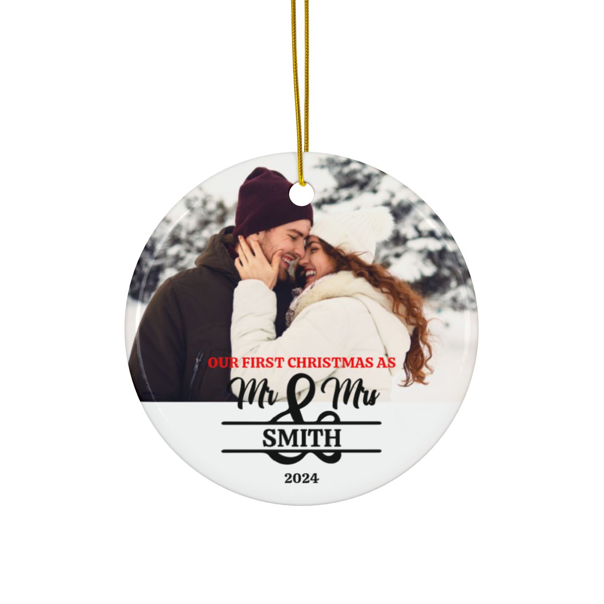 Personalized First Couples Christmas Ceramic Ornaments, 2-Side Print, (1pc, 3pcs, 5pcs, 10pcs)