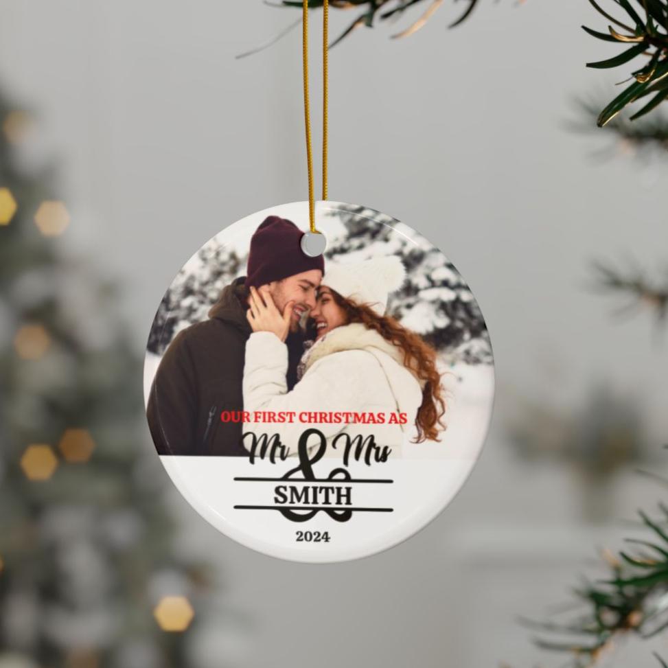 Personalized First Couples Christmas Ceramic Ornaments, 2-Side Print, (1pc, 3pcs, 5pcs, 10pcs)