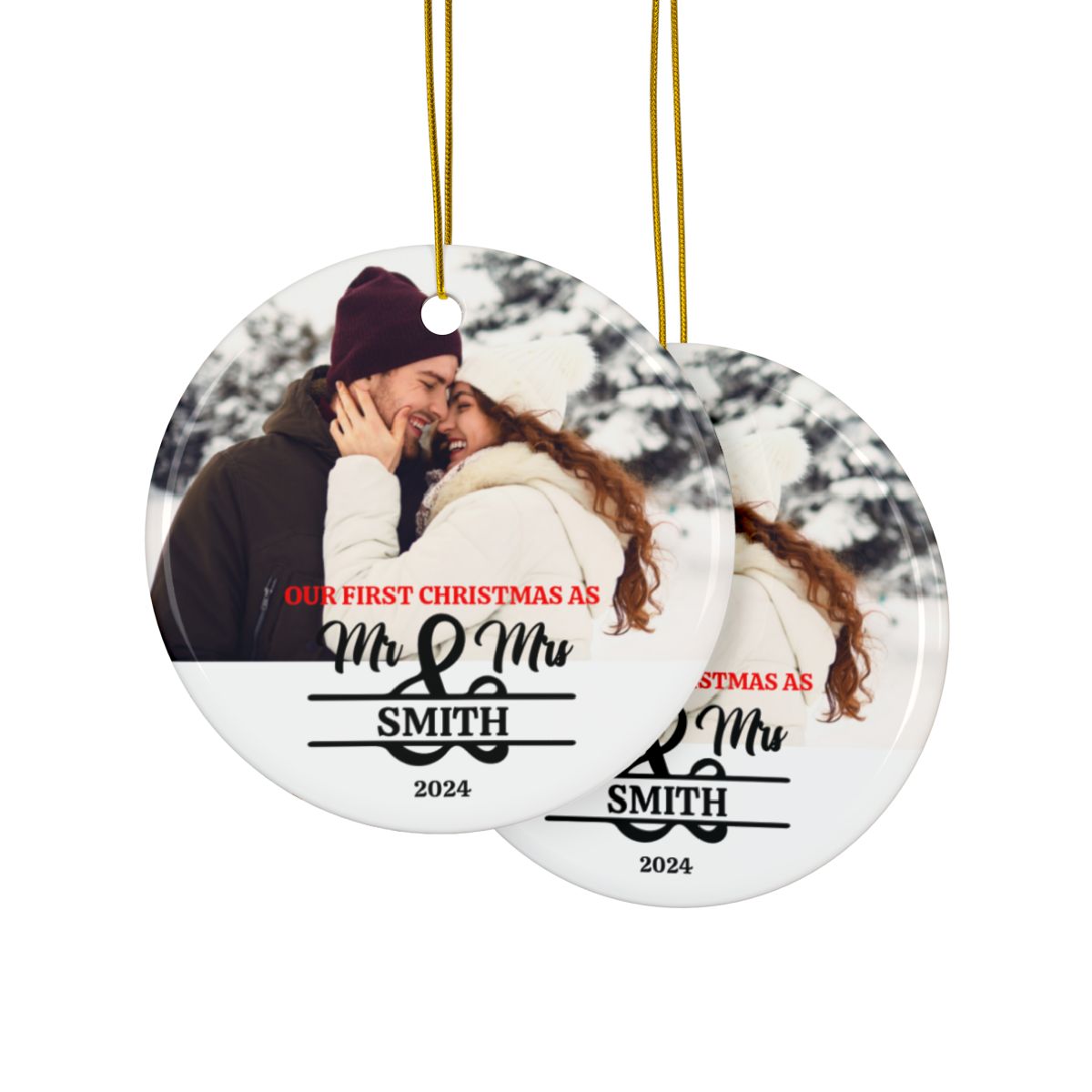 Personalized First Couples Christmas Ceramic Ornaments, 2-Side Print, (1pc, 3pcs, 5pcs, 10pcs)