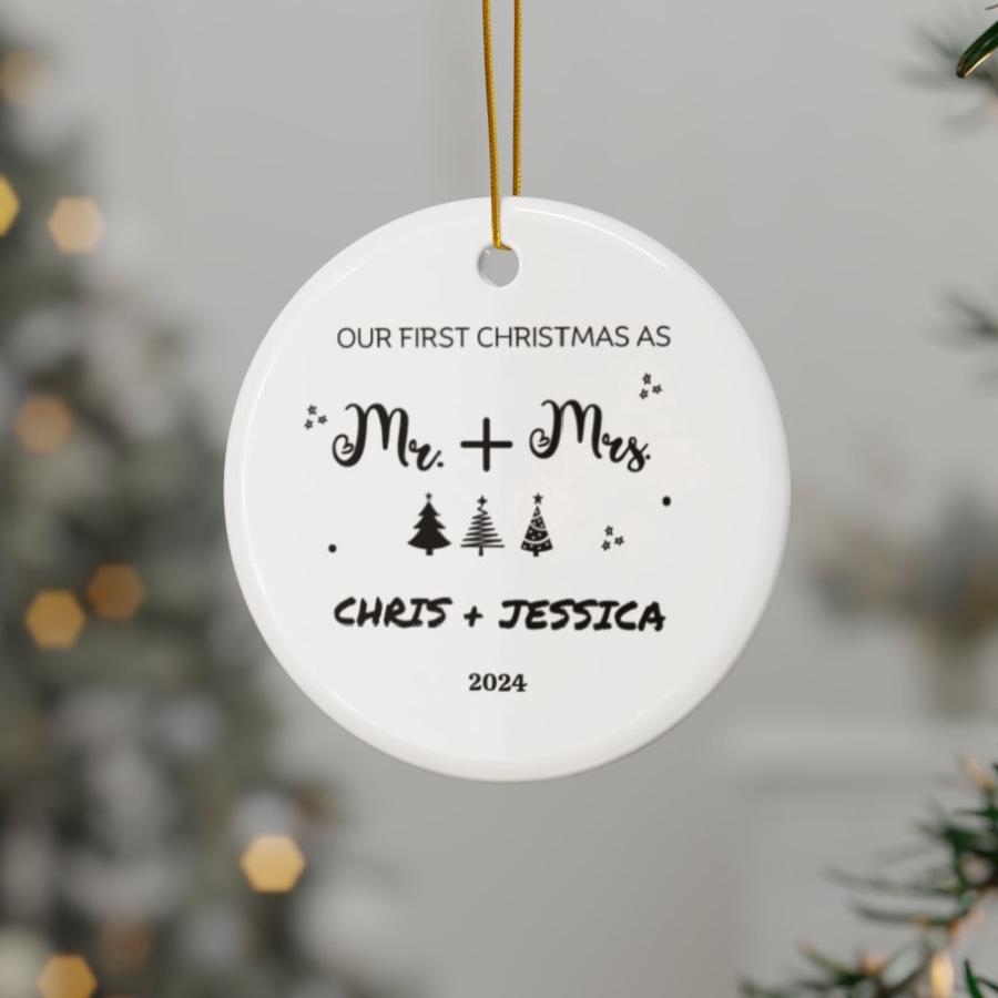 Personalized First Couples Christmas Ceramic Ornaments, 2-Side Print, (1pc, 3pcs, 5pcs, 10pcs)