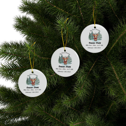 Personalized Birth Stats Christmas Ceramic Ornaments, 2-Side Print, (1pc, 3pcs, 5pcs, 10pcs)