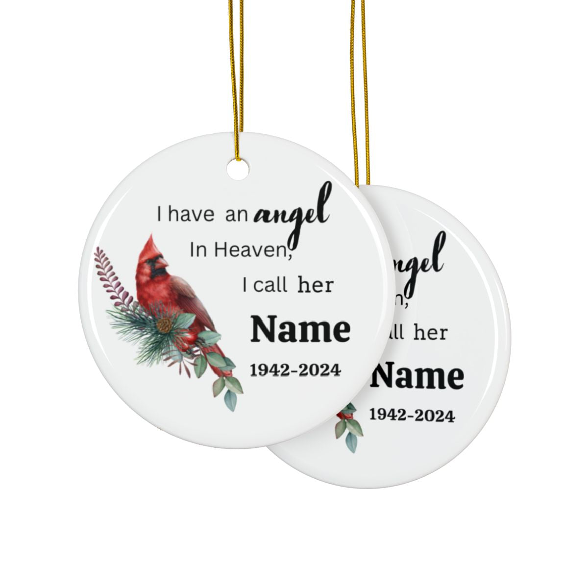 Personalized Angel Ceramic Ornaments, 2-Side Print, (1pc, 3pcs, 5pcs, 10pcs)