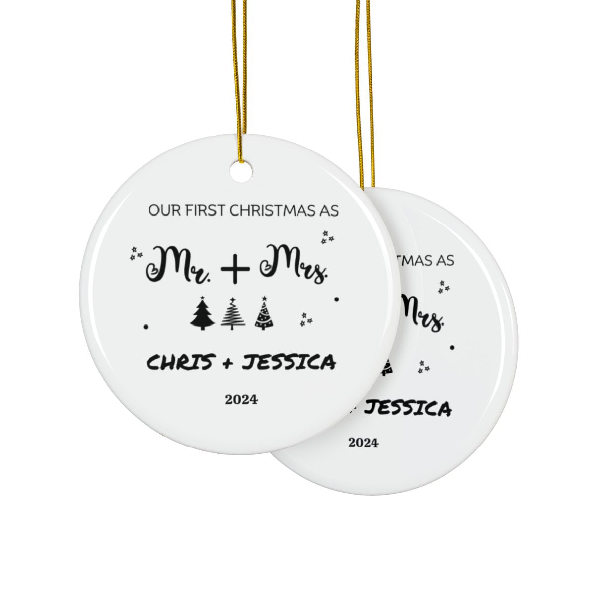 Personalized First Couples Christmas Ceramic Ornaments, 2-Side Print, (1pc, 3pcs, 5pcs, 10pcs)