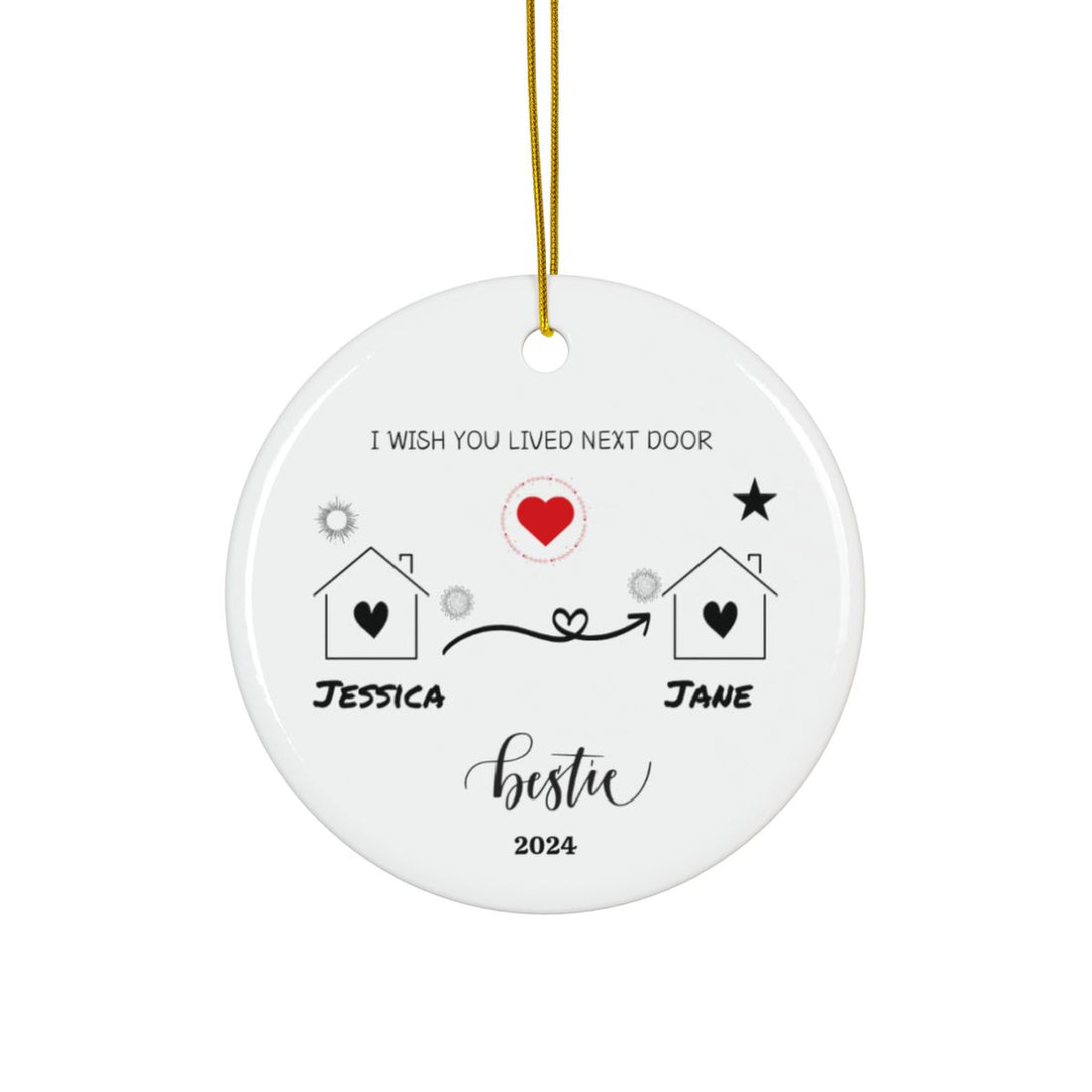 Personalized To my Bestie Ceramic Ornaments, 2-Side Print, (1pc, 3pcs, 5pcs, 10pcs)