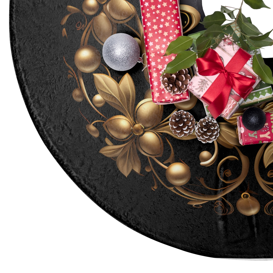 Black and Gold Ornament Christmas Tree Skirts