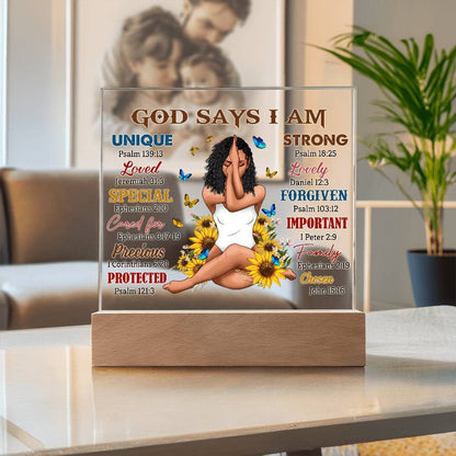 God Says I Am- Acrylic Square Plaque