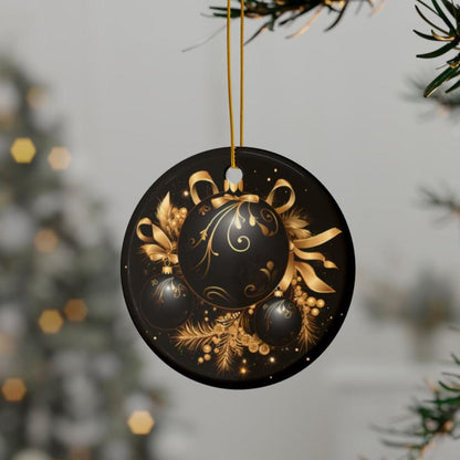 Black and Gold Multi Design Decorative Ceramic Ornaments, Double-Sided (1pc, 3pcs, 5pcs, 10pcs)