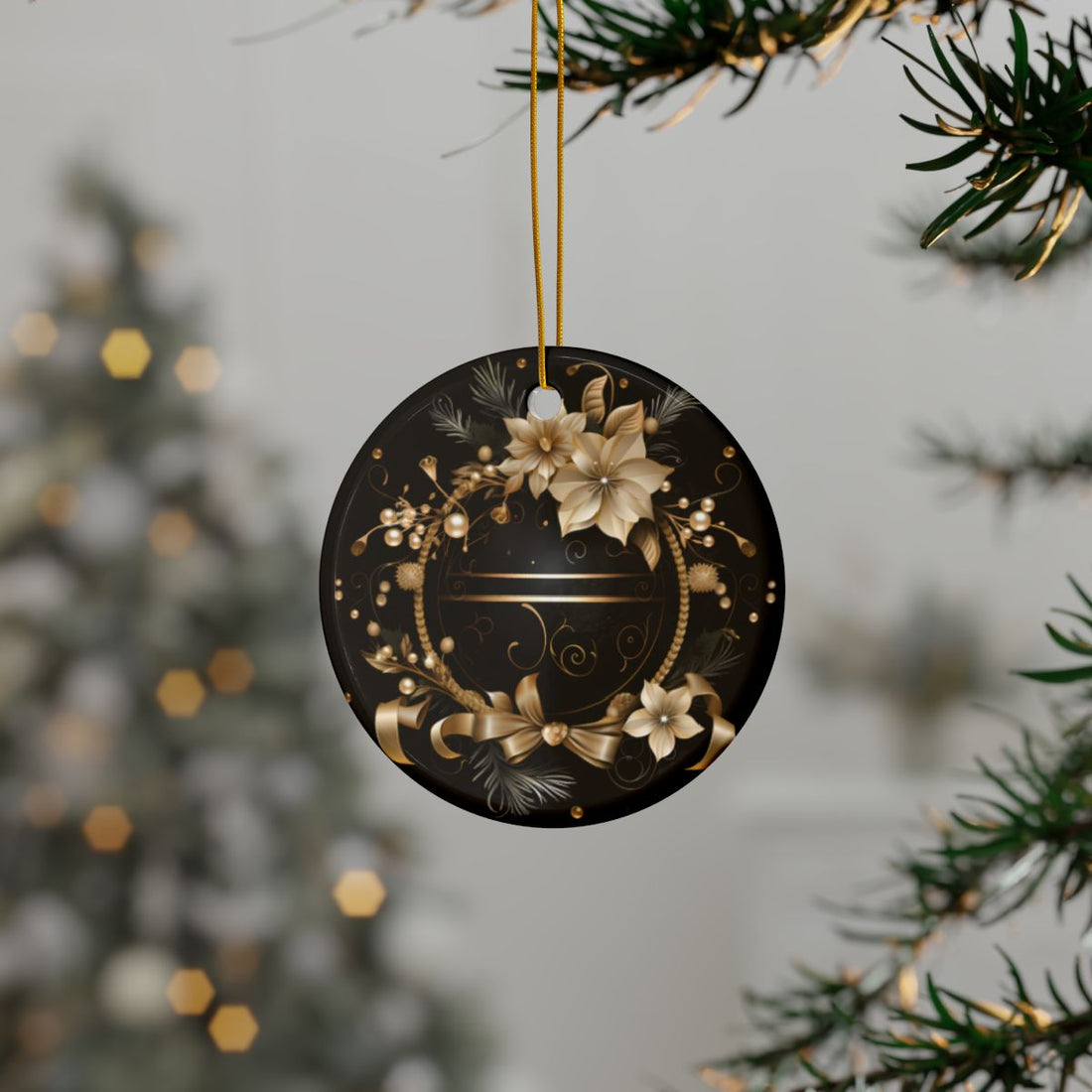 Black and Gold Multi Design Decorative Ceramic Ornaments, Double-Sided (1pc, 3pcs, 5pcs, 10pcs)