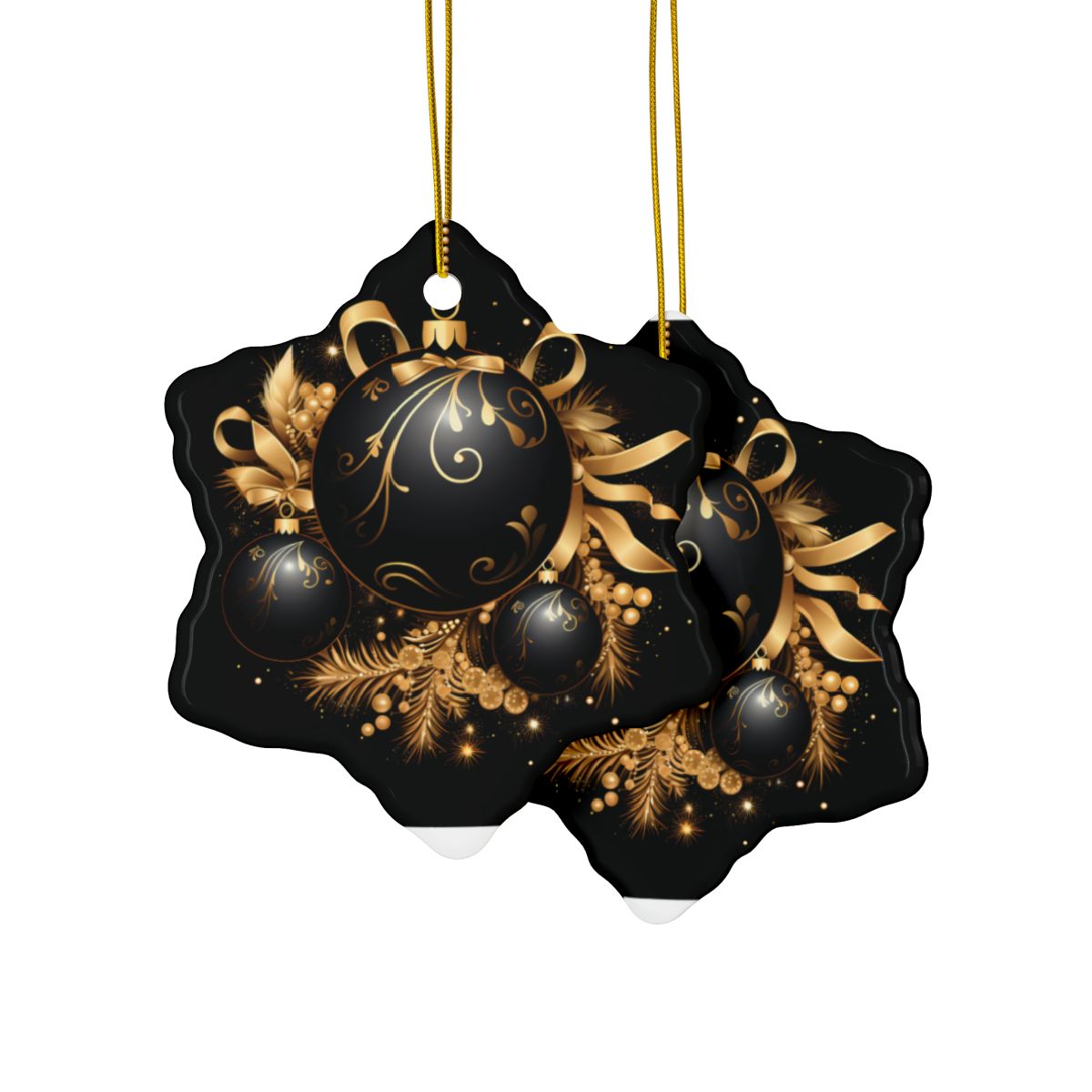 Black and Gold Multi Design Decorative Ceramic Ornaments, Double-Sided (1pc, 3pcs, 5pcs, 10pcs)