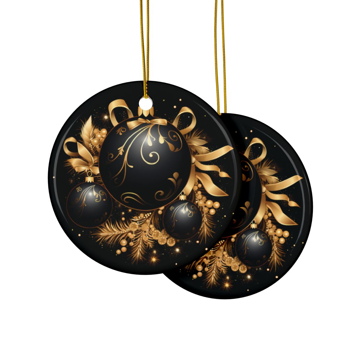 Black and Gold Multi Design Decorative Ceramic Ornaments, Double-Sided (1pc, 3pcs, 5pcs, 10pcs)