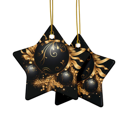 Black and Gold Multi Design Decorative Ceramic Ornaments, Double-Sided (1pc, 3pcs, 5pcs, 10pcs)