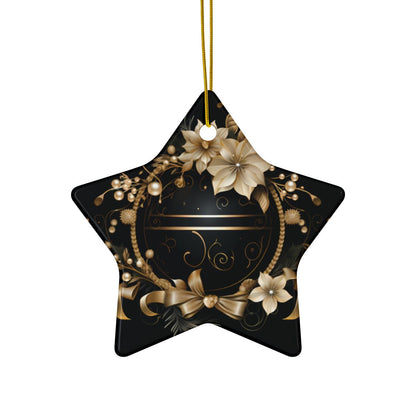 Black and Gold Multi Design Decorative Ceramic Ornaments, Double-Sided (1pc, 3pcs, 5pcs, 10pcs)