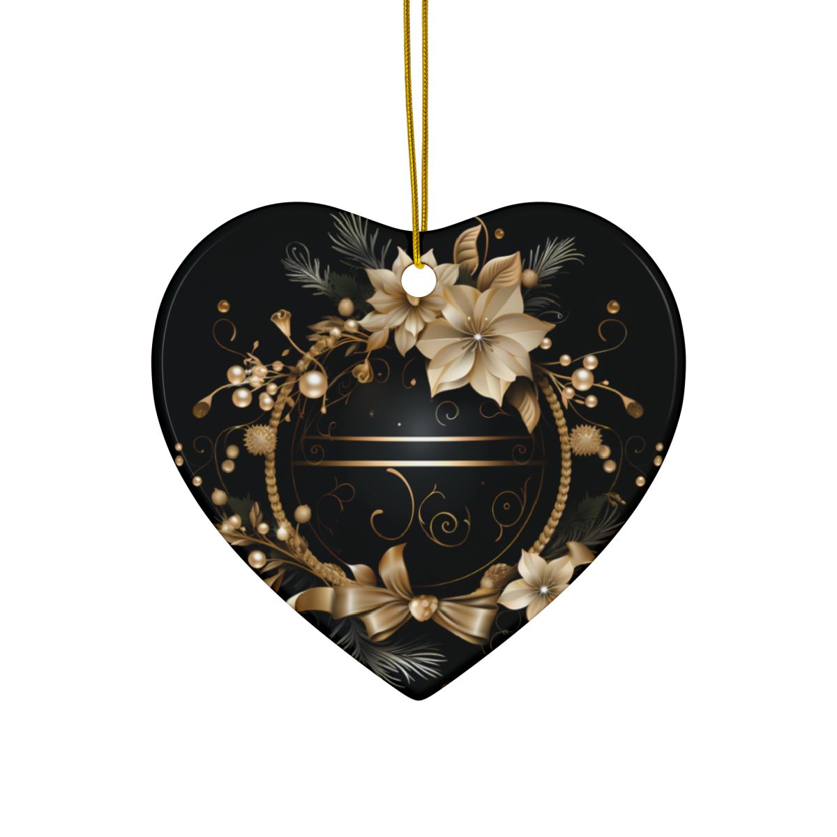 Black and Gold Multi Design Decorative Ceramic Ornaments, Double-Sided (1pc, 3pcs, 5pcs, 10pcs)