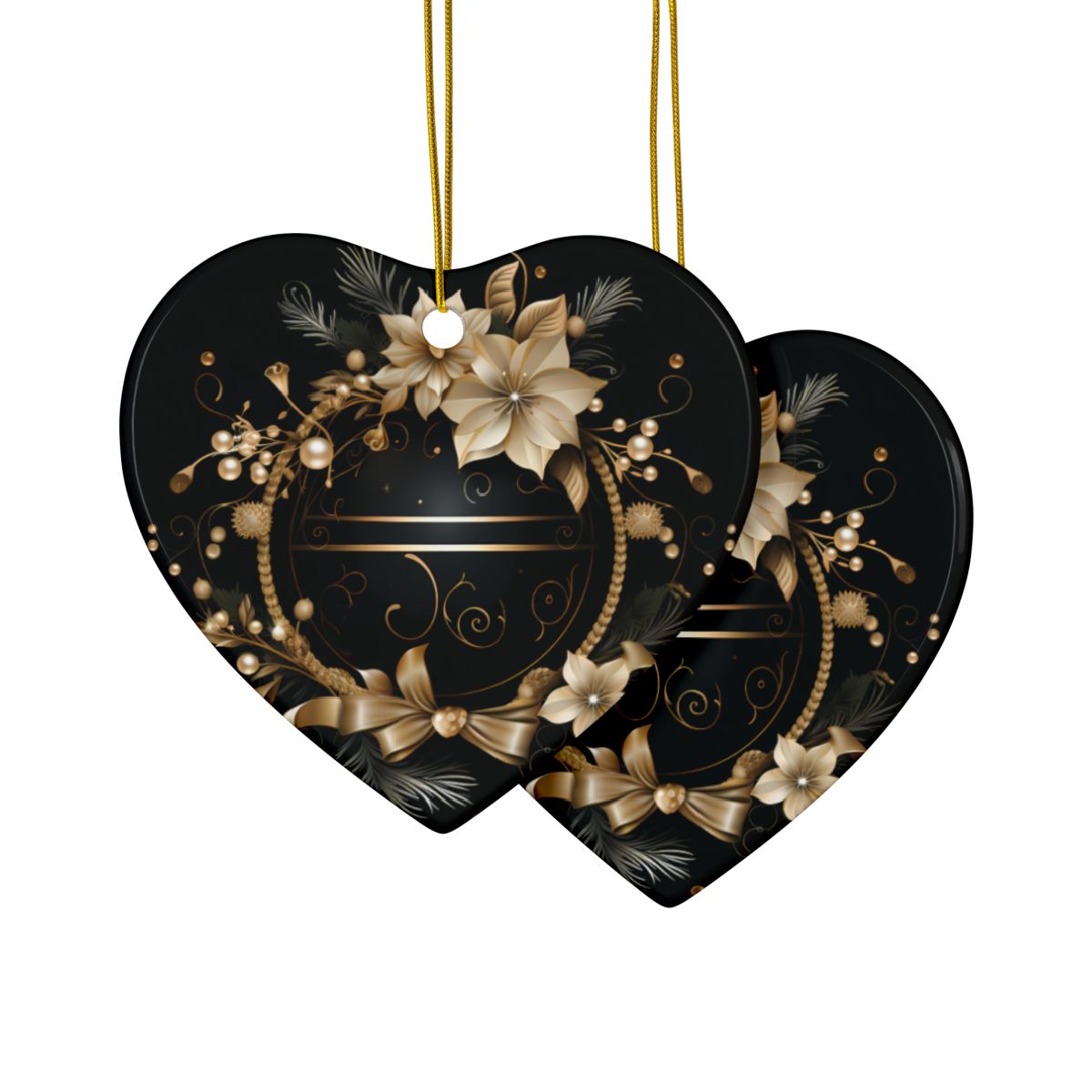 Black and Gold Multi Design Decorative Ceramic Ornaments, Double-Sided (1pc, 3pcs, 5pcs, 10pcs)