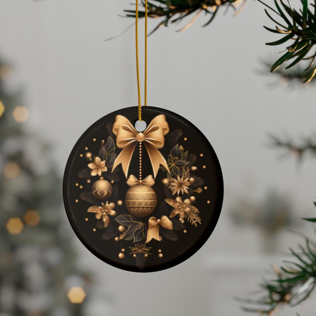 Black and Gold Multi Design Decorative Ceramic Ornaments, Double-Sided (1pc, 3pcs, 5pcs, 10pcs)