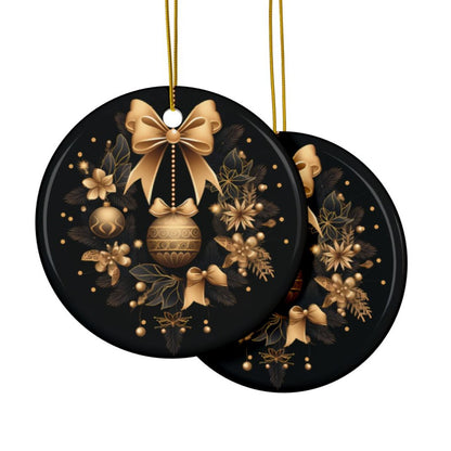 Black and Gold Multi Design Decorative Ceramic Ornaments, Double-Sided (1pc, 3pcs, 5pcs, 10pcs)