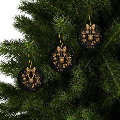 Black and Gold Multi Design Decorative Ceramic Ornaments, Double-Sided (1pc, 3pcs, 5pcs, 10pcs)