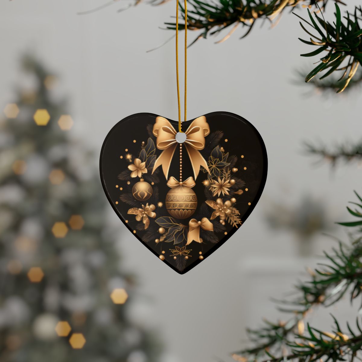 Black and Gold Multi Design Decorative Ceramic Ornaments, Double-Sided (1pc, 3pcs, 5pcs, 10pcs)